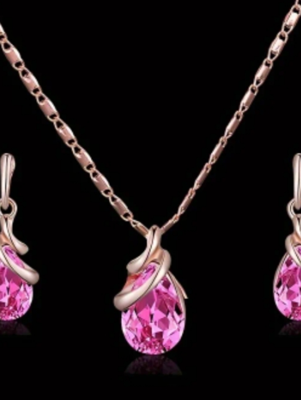 ❤️H $10 Rose Red Teardrop Crystal Necklace & Earrings Set
